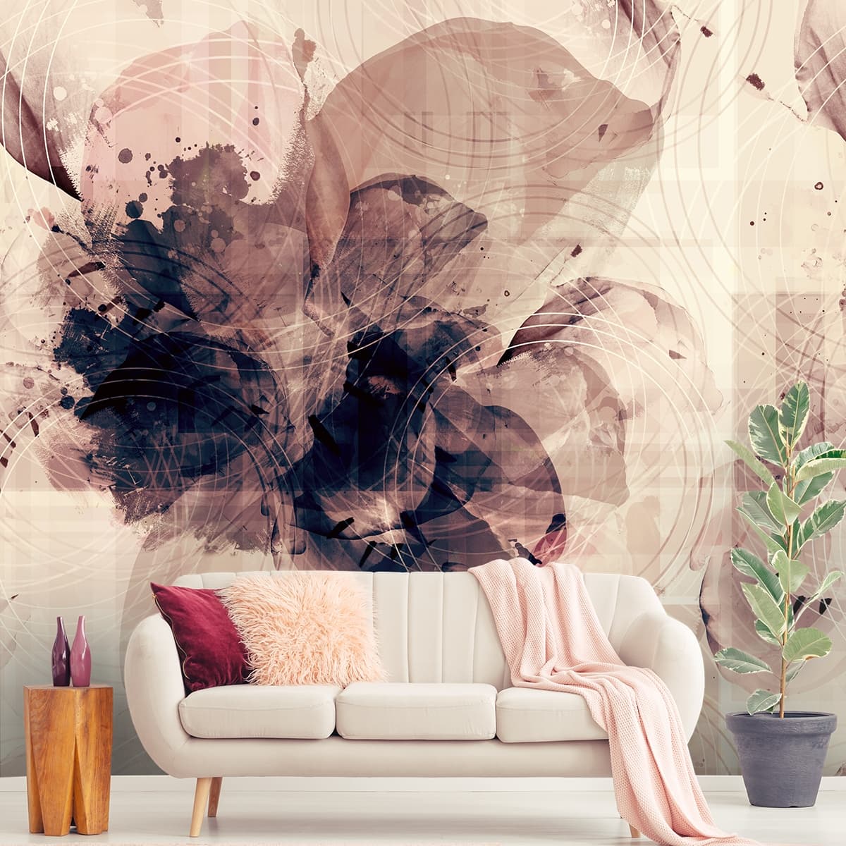 Detailed Flower Petals Close-Up Aesthetic Wallpaper shown in a room