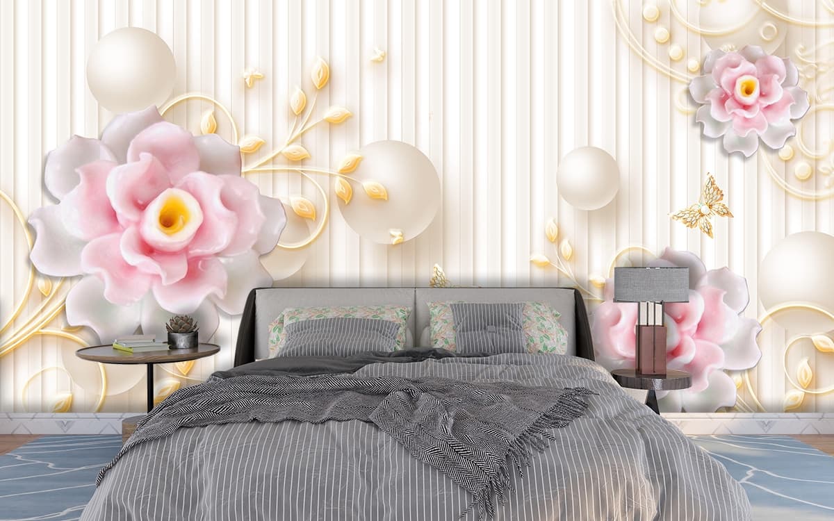 Modern Floral Wallpaper For Bedroom shown in a room