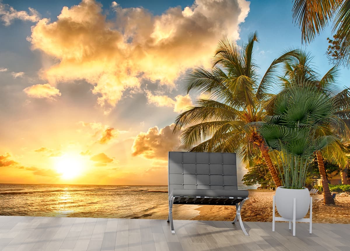 Relaxing Beach Palm Trees Nature wallpaper shown in a room