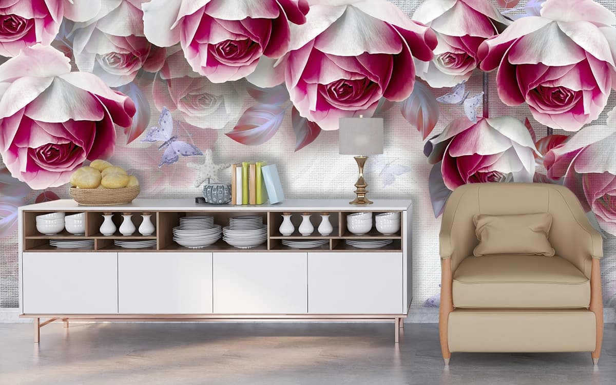 Classic Floral Painting Pattern Design Wall Wallpaper shown in a room