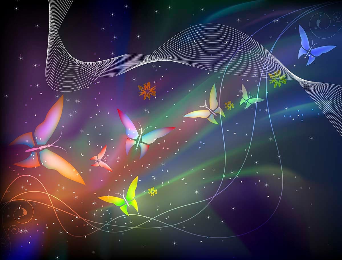 Elegant Butterflies and Flowers Sky Scene wallpaper pattern detail