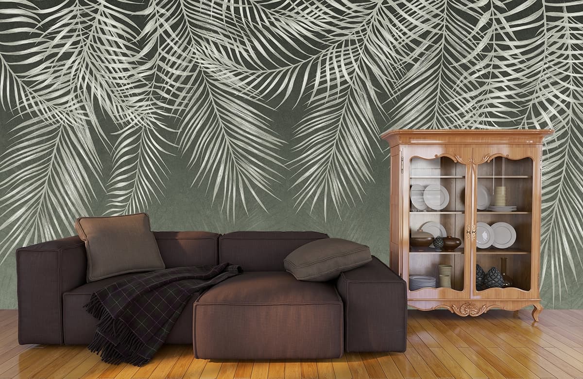Luxury 3D Botanical Tropical Pattern Design Wallpaper shown in a room