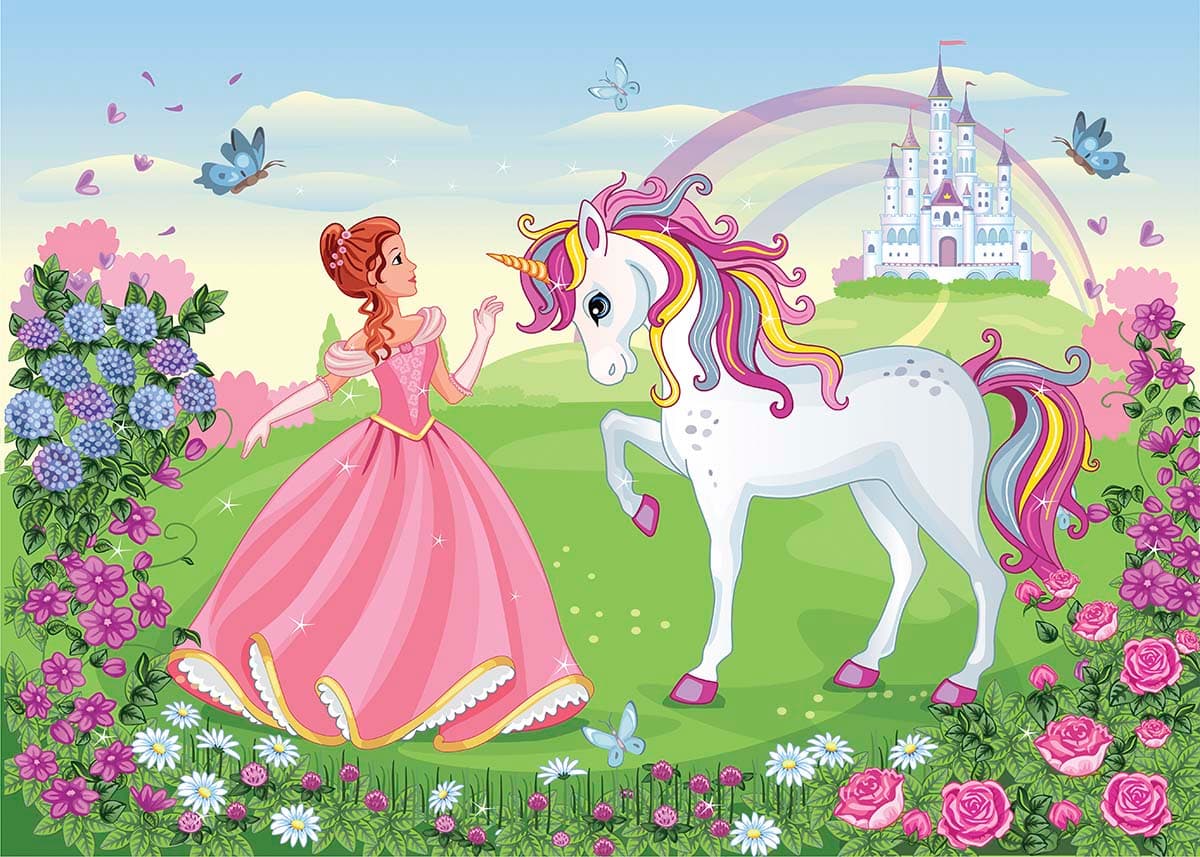 Rainbow Unicorn Garden Wall Mural pattern detail