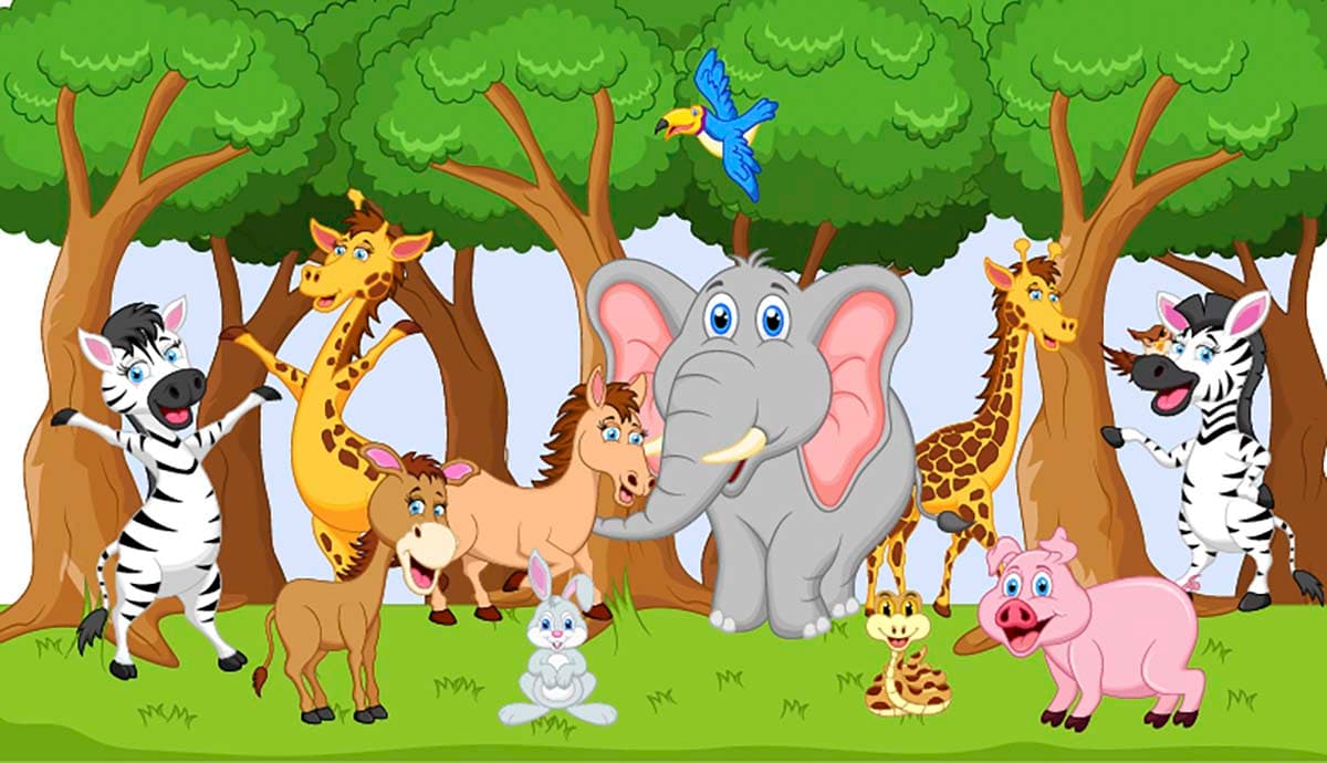 Playful Jungle Animals Nature Wallpaper pattern detail