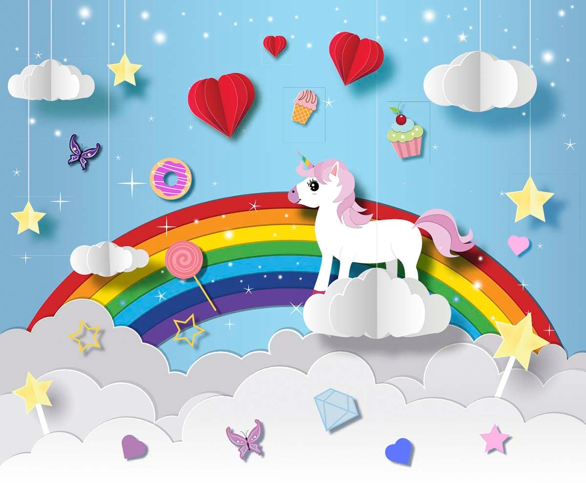 Cute Unicorn Cloudland Mural pattern detail