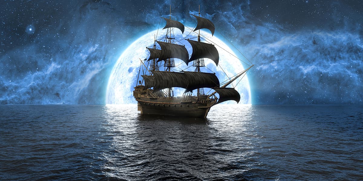 Jahaj, Mesmerizing Moon and Ship in The Ocean Wallpaper pattern detail
