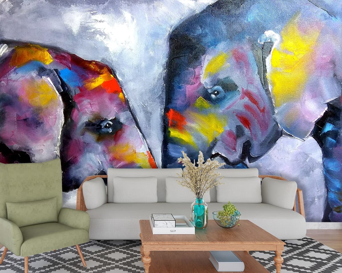 Elephant Wallpaper for Walls, Elephant Painting shown in a room