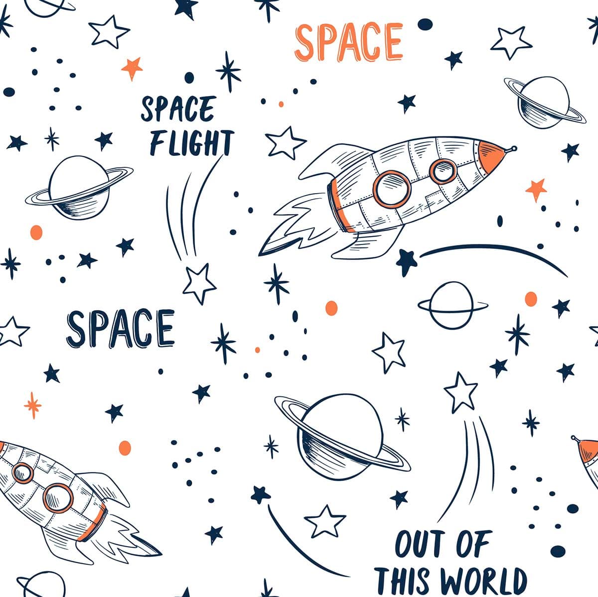 Rockets and Planets Kids Wallpaper pattern detail