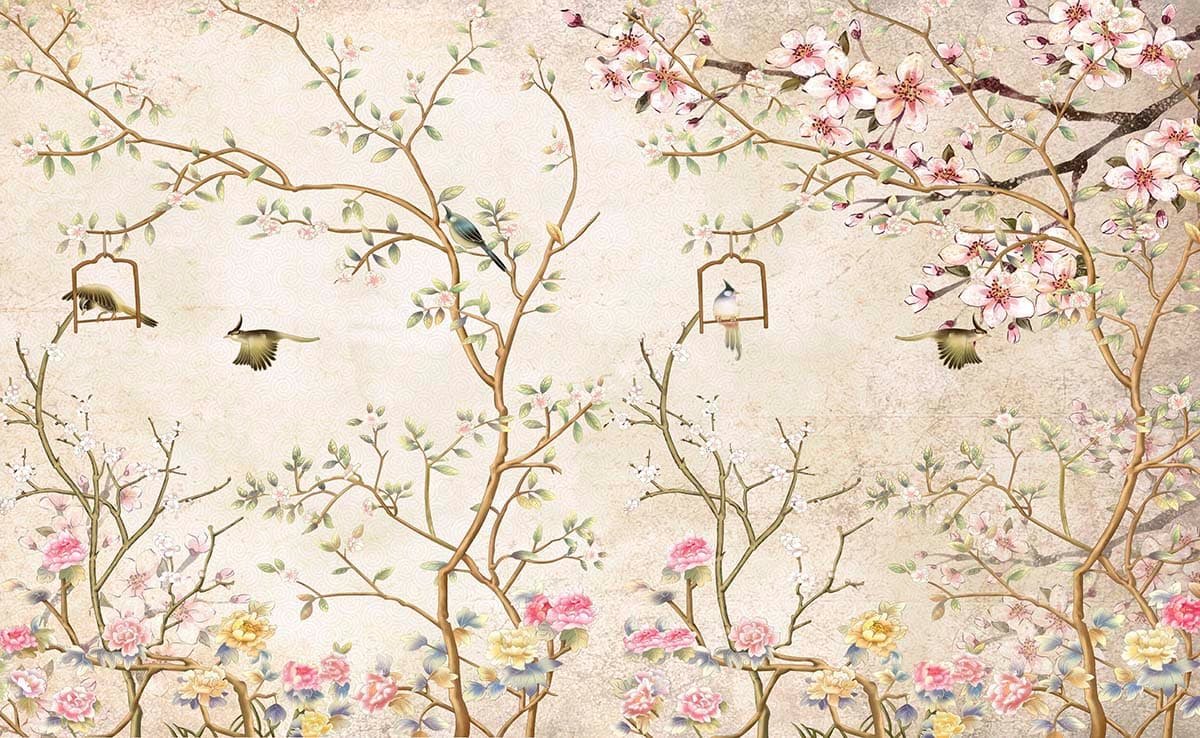 Vintage Blossom Branches Nature Art Wallpaper pattern detail