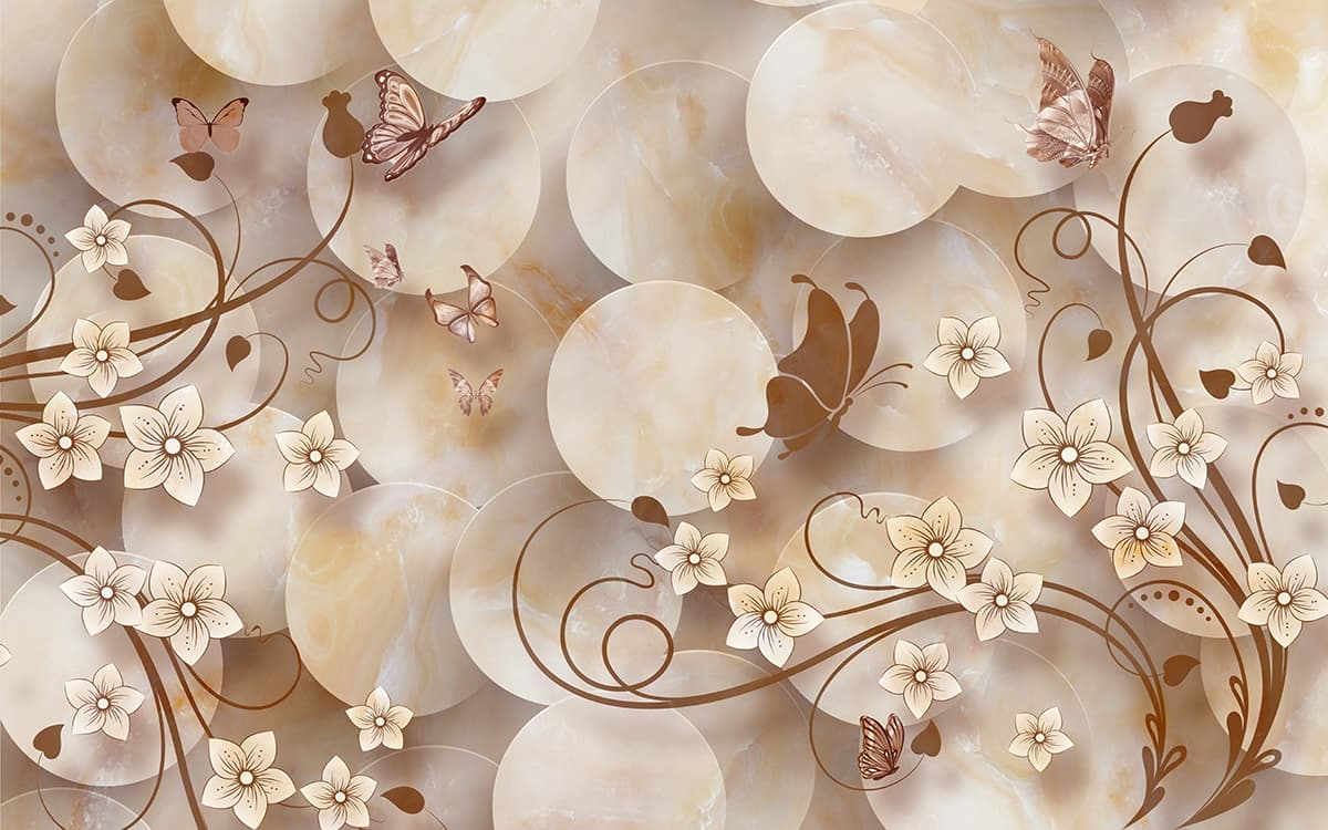 Elegant Butterflies with Abstract Circle Pattern Wallpaper pattern detail