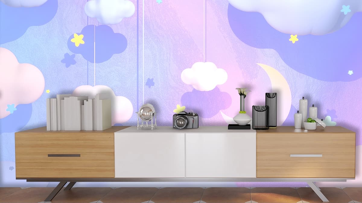 Cotton Candy Sky Wallpaper shown in a room