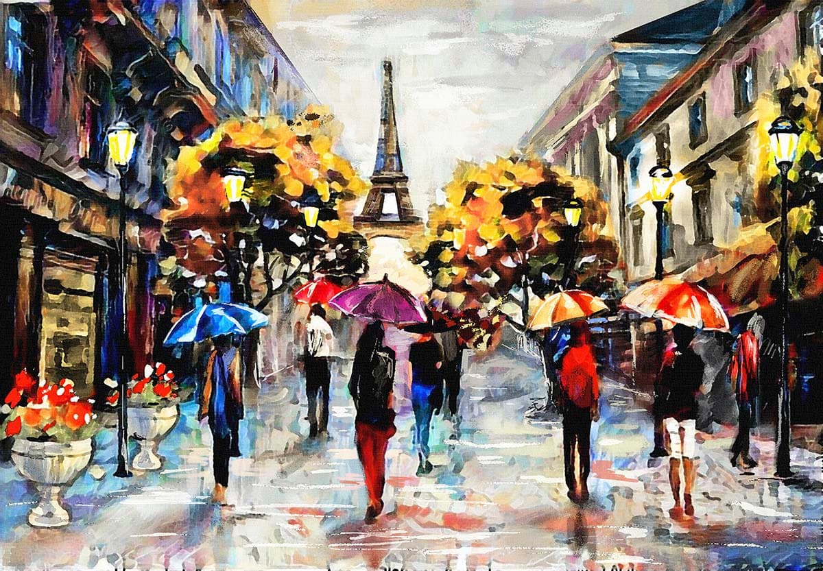Elegant City Walk Scene Wall Mural Wallpaper pattern detail