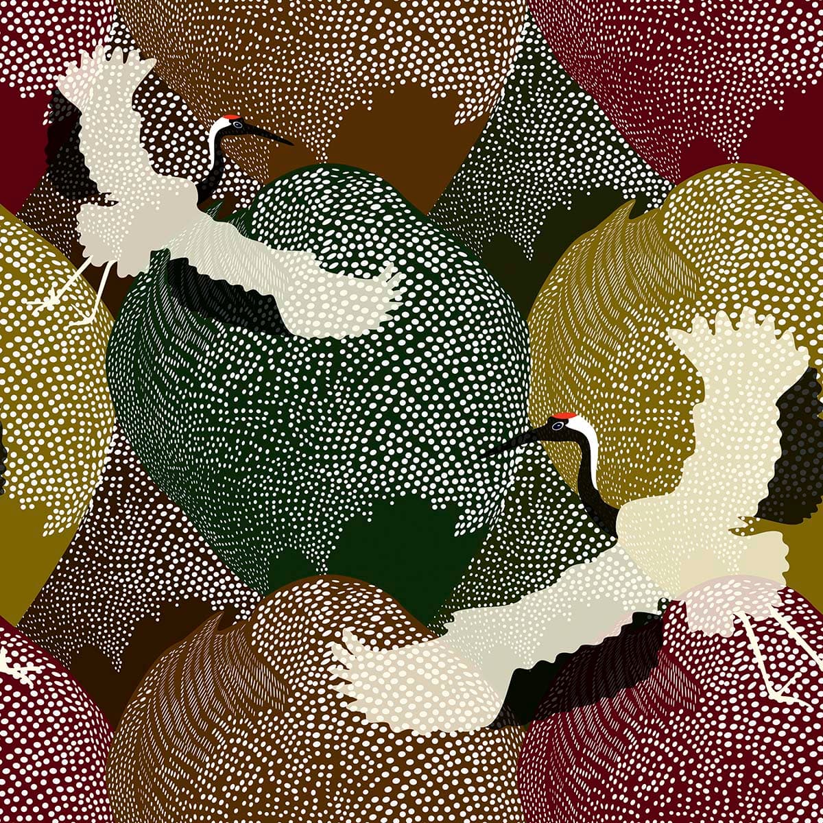A pattern of birds with white dots pattern detail