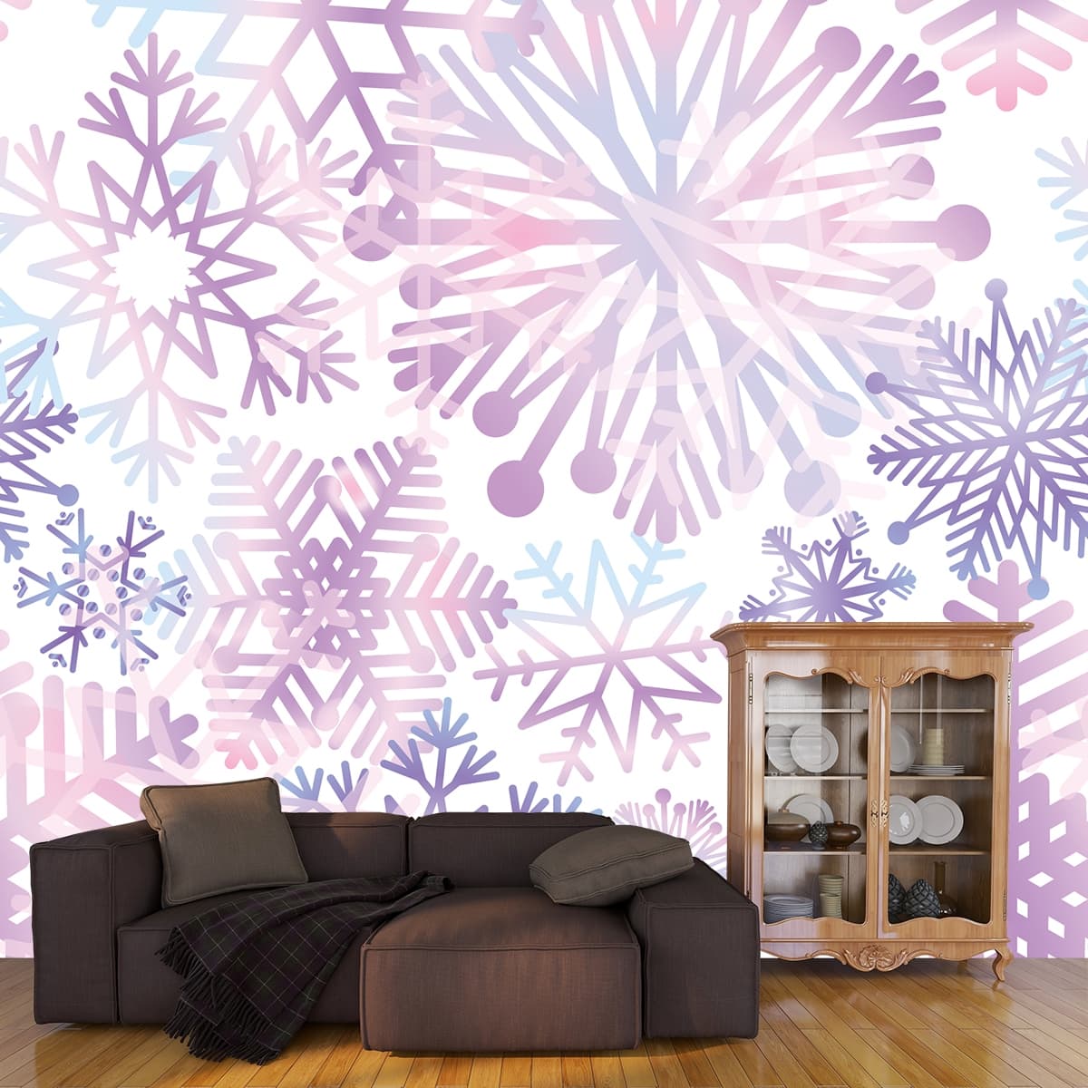 A group of snowflakes on a white background shown in a room