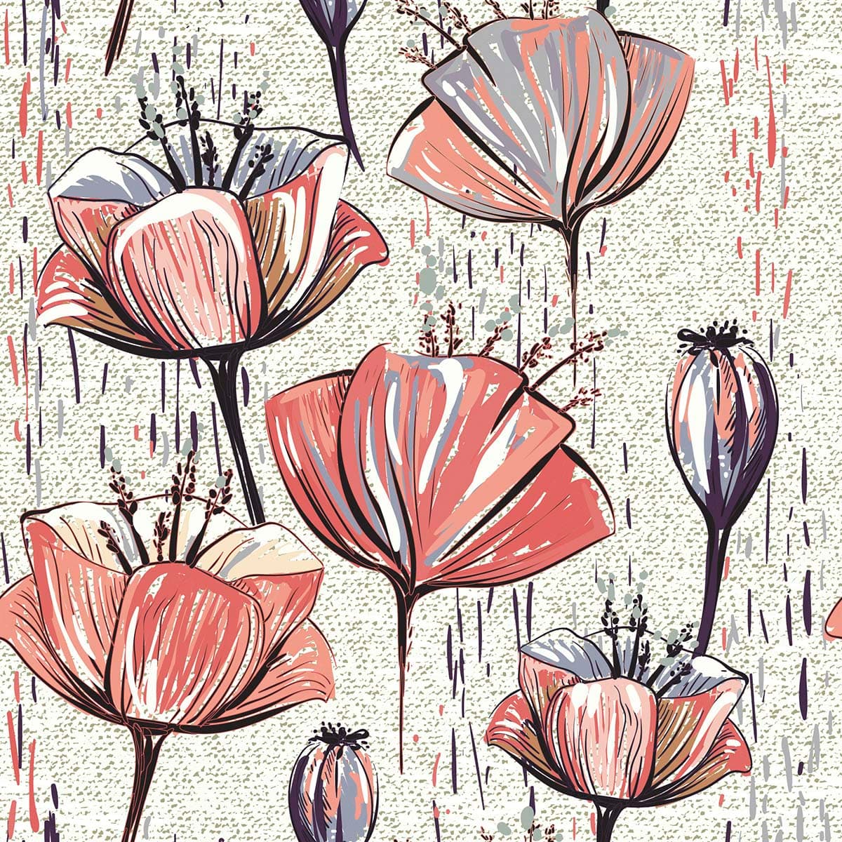 Colorful Tulips Flowers Wallpaper pattern detail