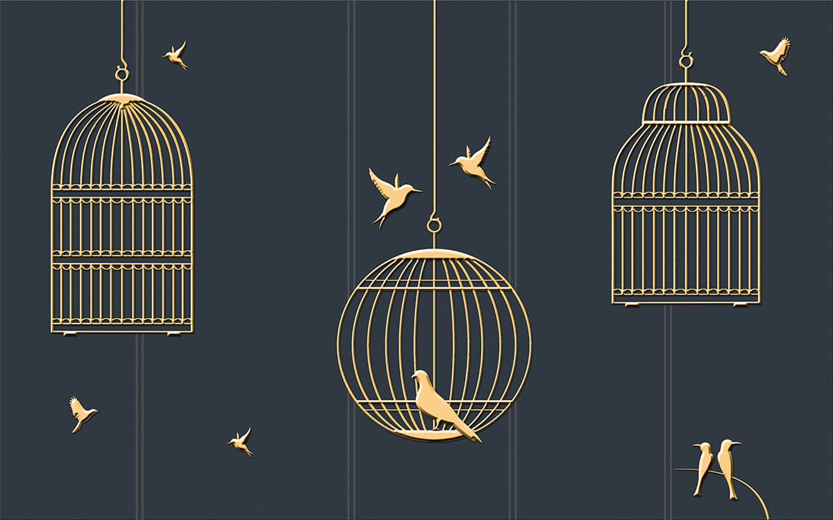 Stylish Bird Cage Floral Artwork wallpaper pattern detail