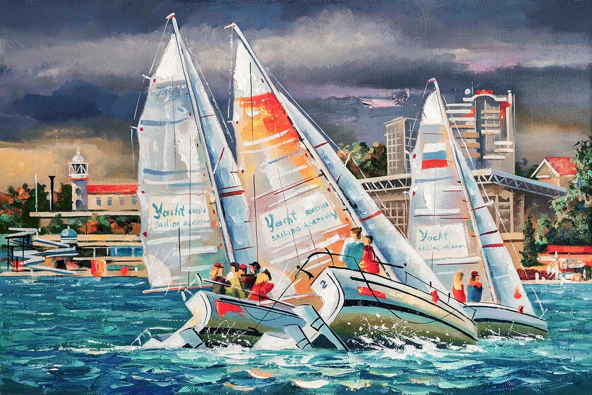 Peaceful Sailboats on Calm Blue Water Wallpaper pattern detail