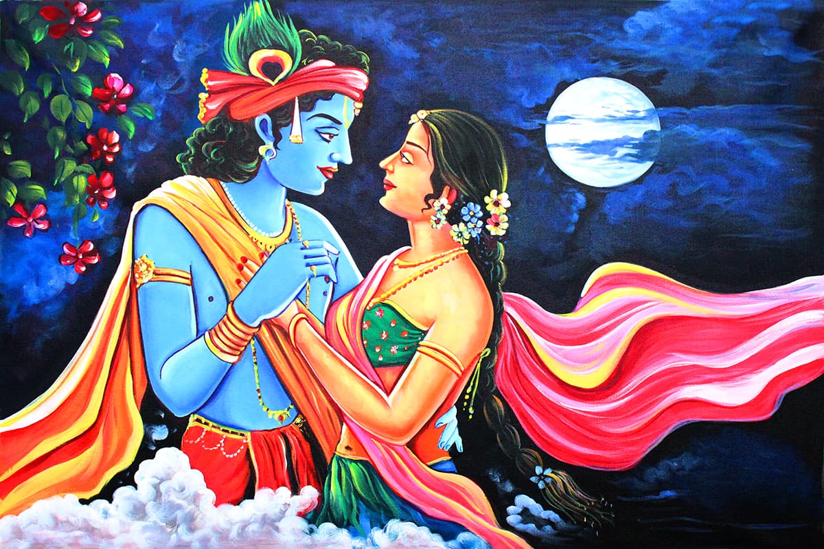 Radha Krishna and Celestial Moon Wallpaper pattern detail