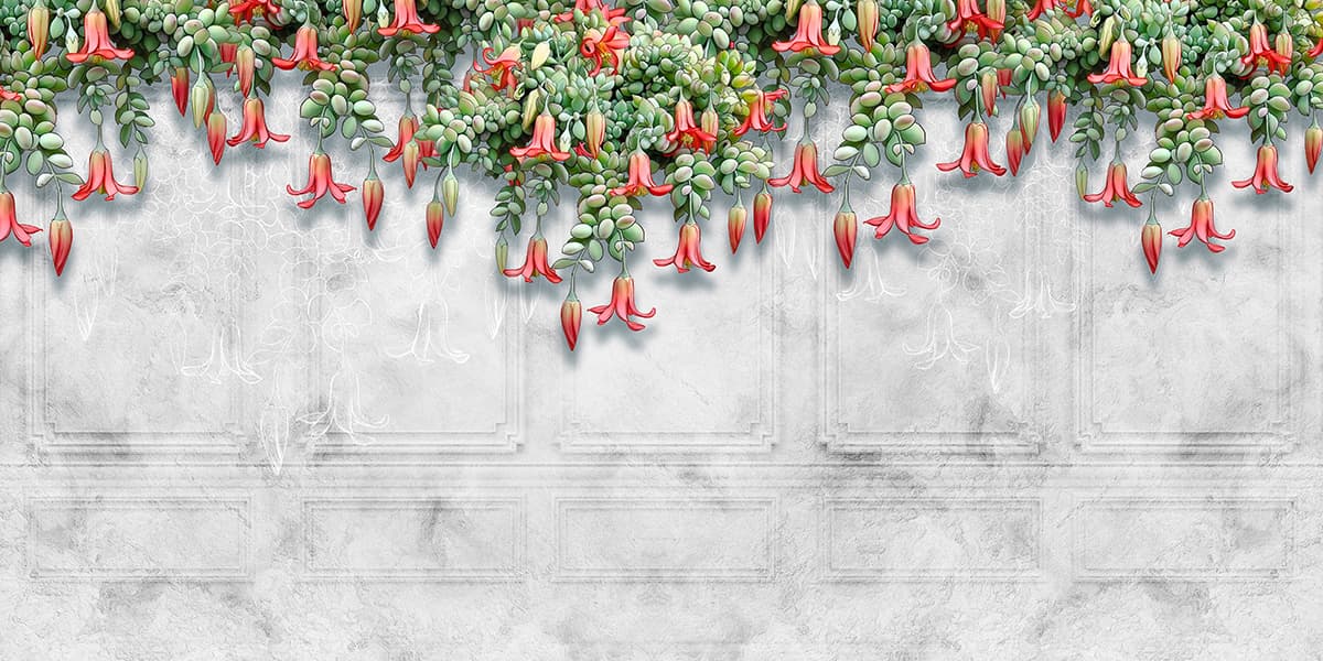 A Wall of Creeper Leaves a Flowers Wallpaper pattern detail
