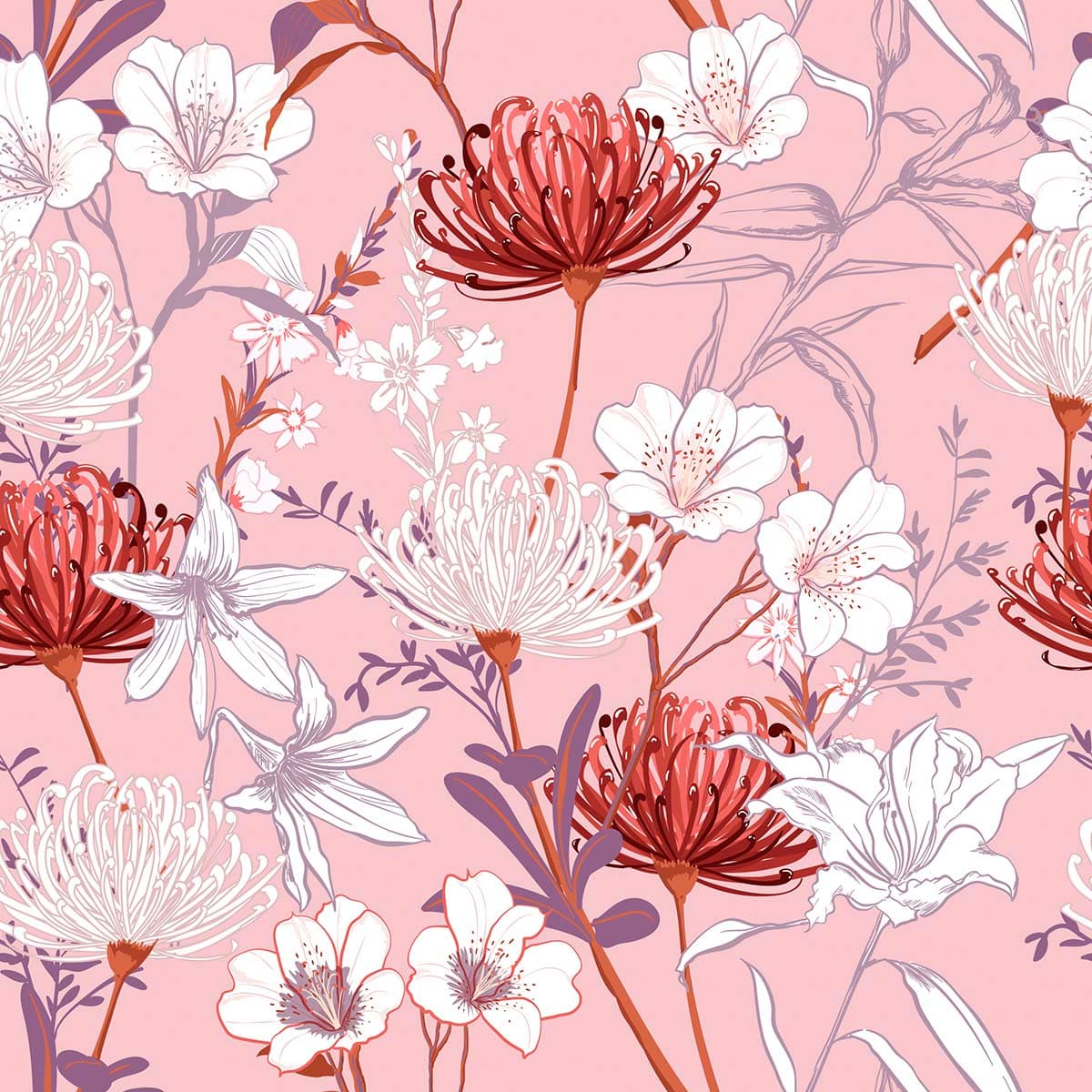 A pattern of flowers on a pink background pattern detail