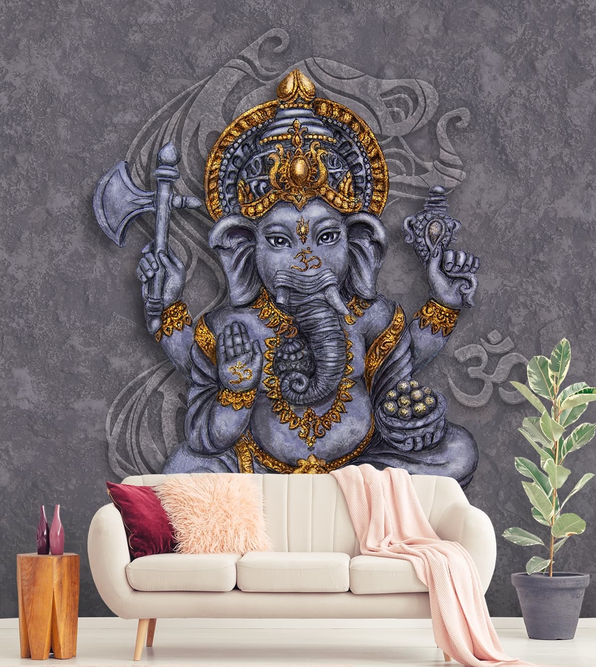 Ganesha Wall Mural Wallpaper shown in a room