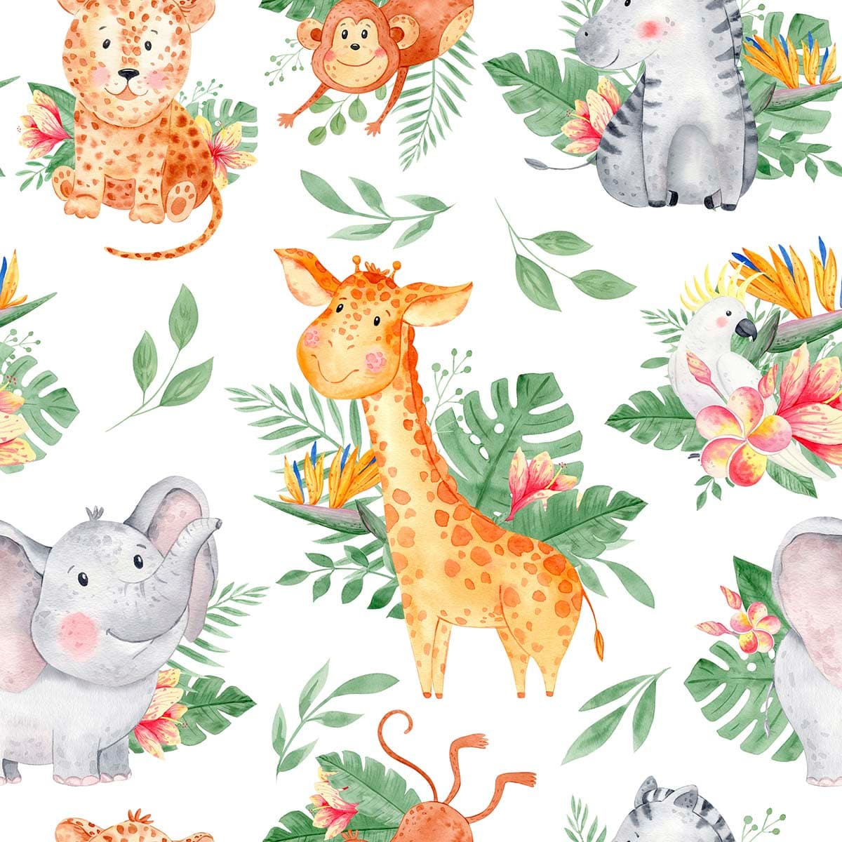 Watercolor Safari Friends Wallpaper pattern detail