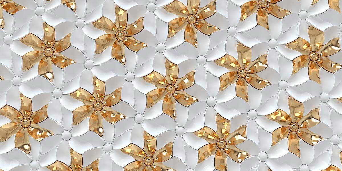 White and Gold Luxurious Flower Wallpaper pattern detail