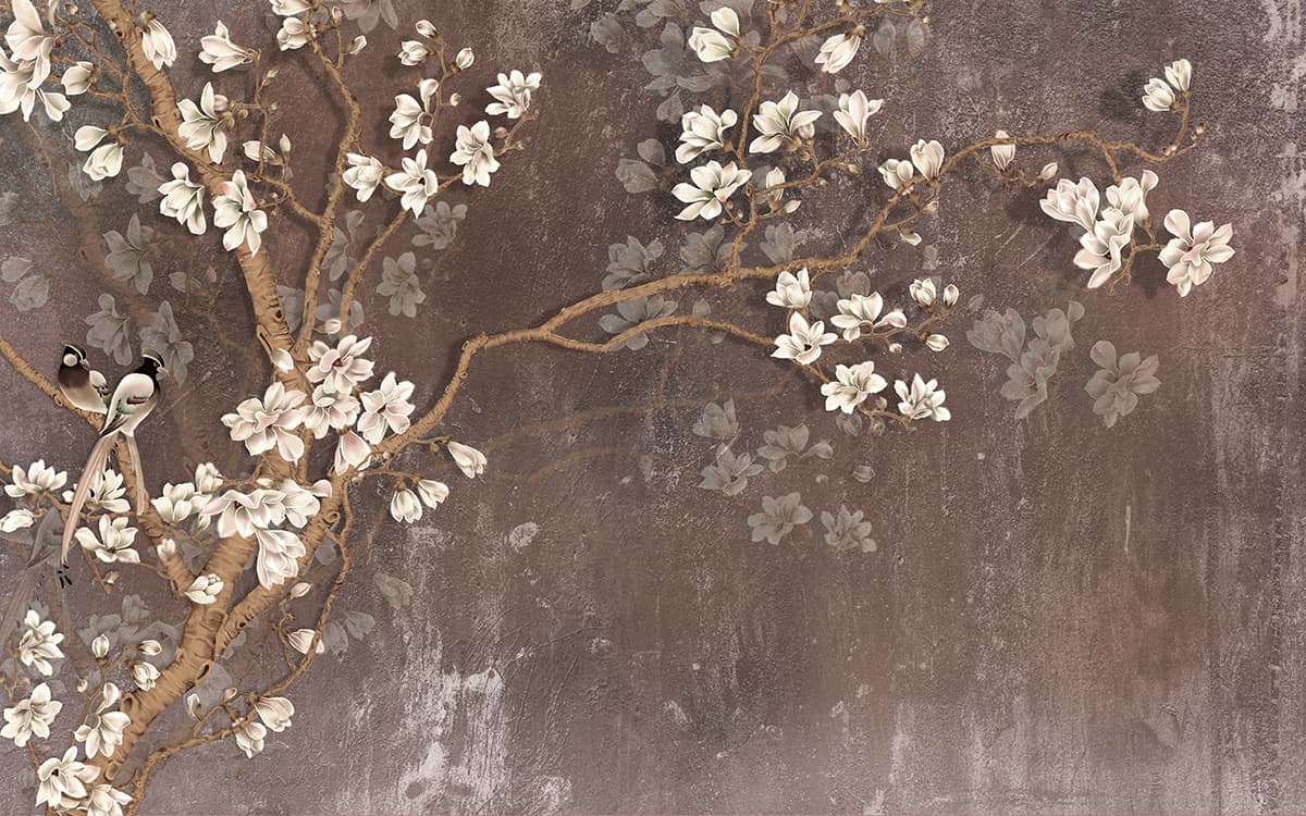 A tree branch with white flowers pattern detail