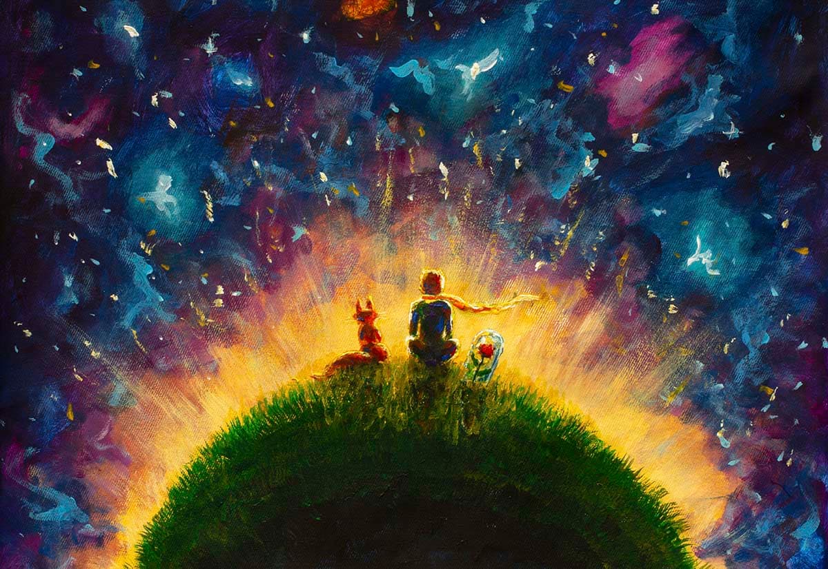 Starfall Night Boy and Dog Fantasy View Wallpaper pattern detail