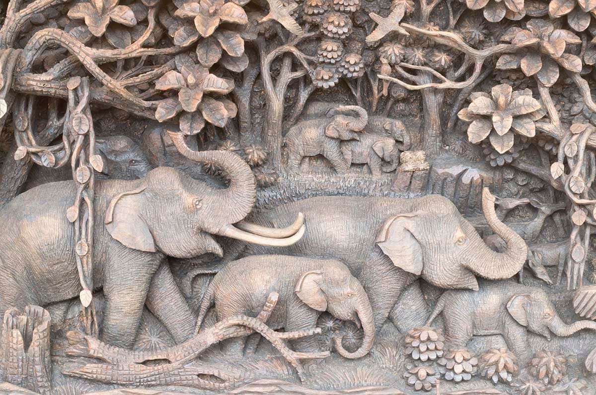 Modern 3D Jungle Elephant Carving Wallpaper pattern detail
