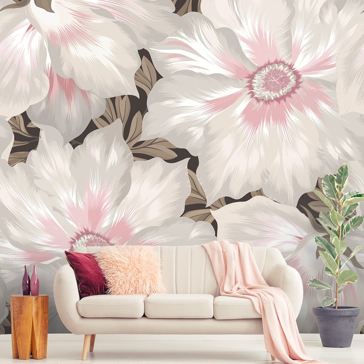 A Wallpaper for Walls of Spring Flowers shown in a room