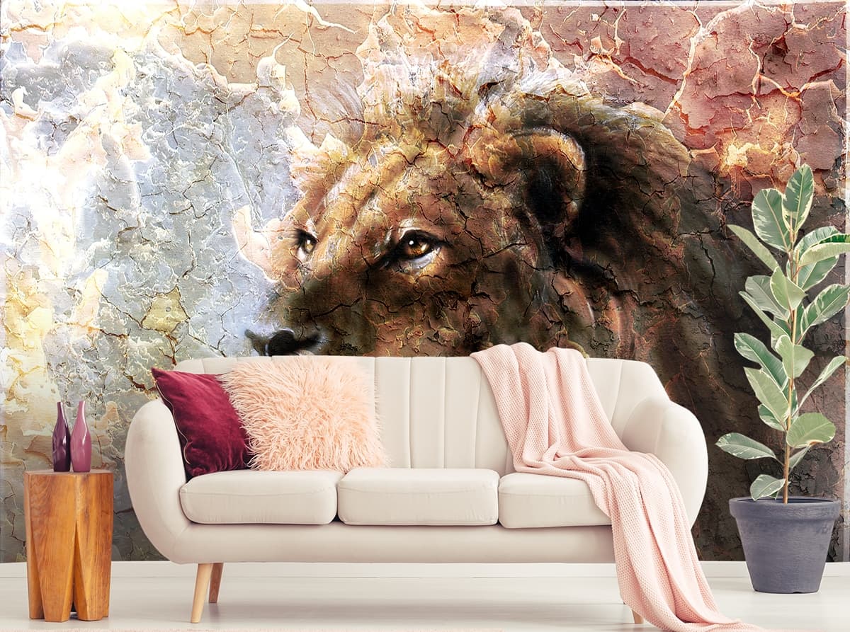 Majestic Lion Wallpaper Mural shown in a room