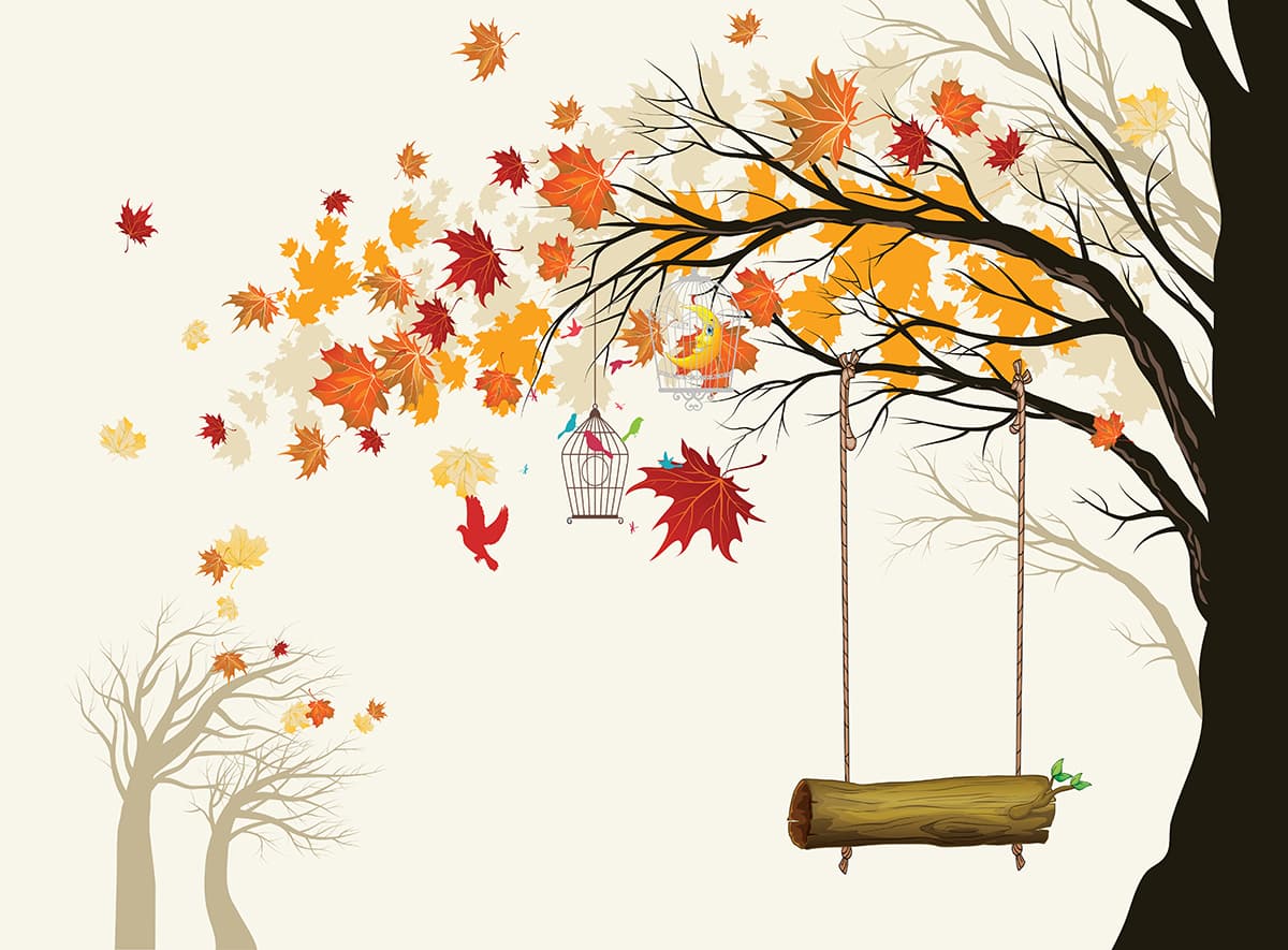 Tree with Swing and Birds Nature Wall Mural Wallpaper pattern detail