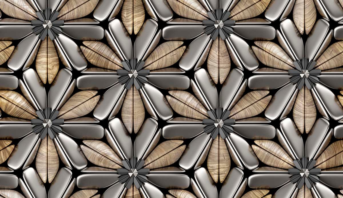 A pattern of metal and wood flowers pattern detail