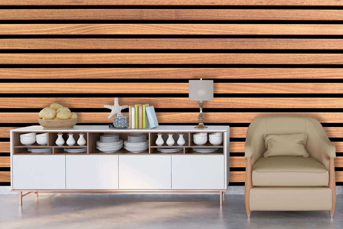 Wood Lath Texture Wallpaper shown in a room