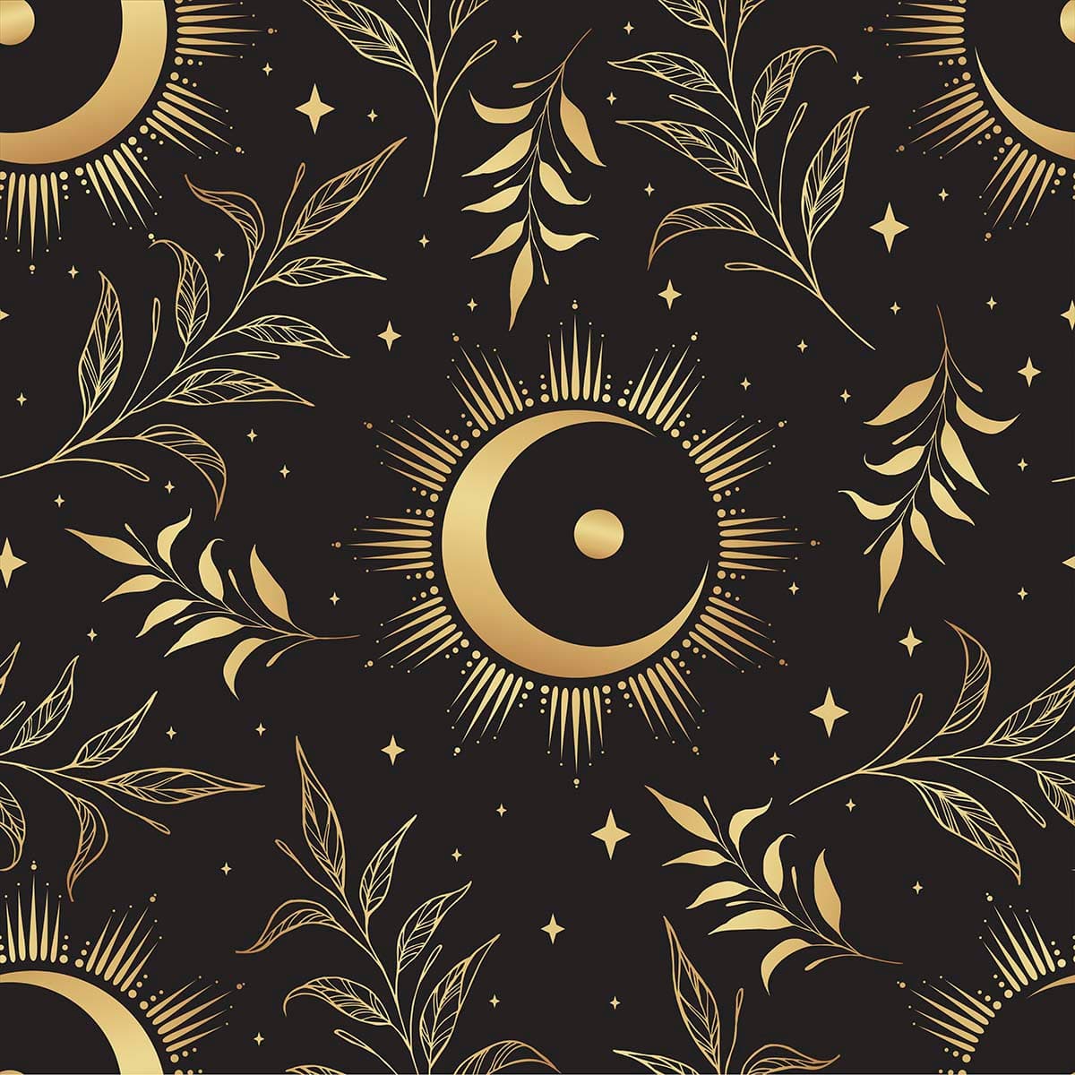 Gold Sun and Moon Pattern Celestial Wall Mural Wallpaper pattern detail