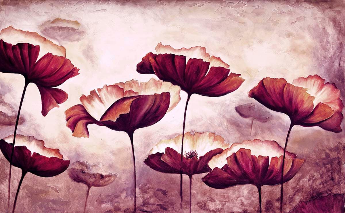 Painting of Flowers in the Sky Artistic Floral Wallpaper pattern detail