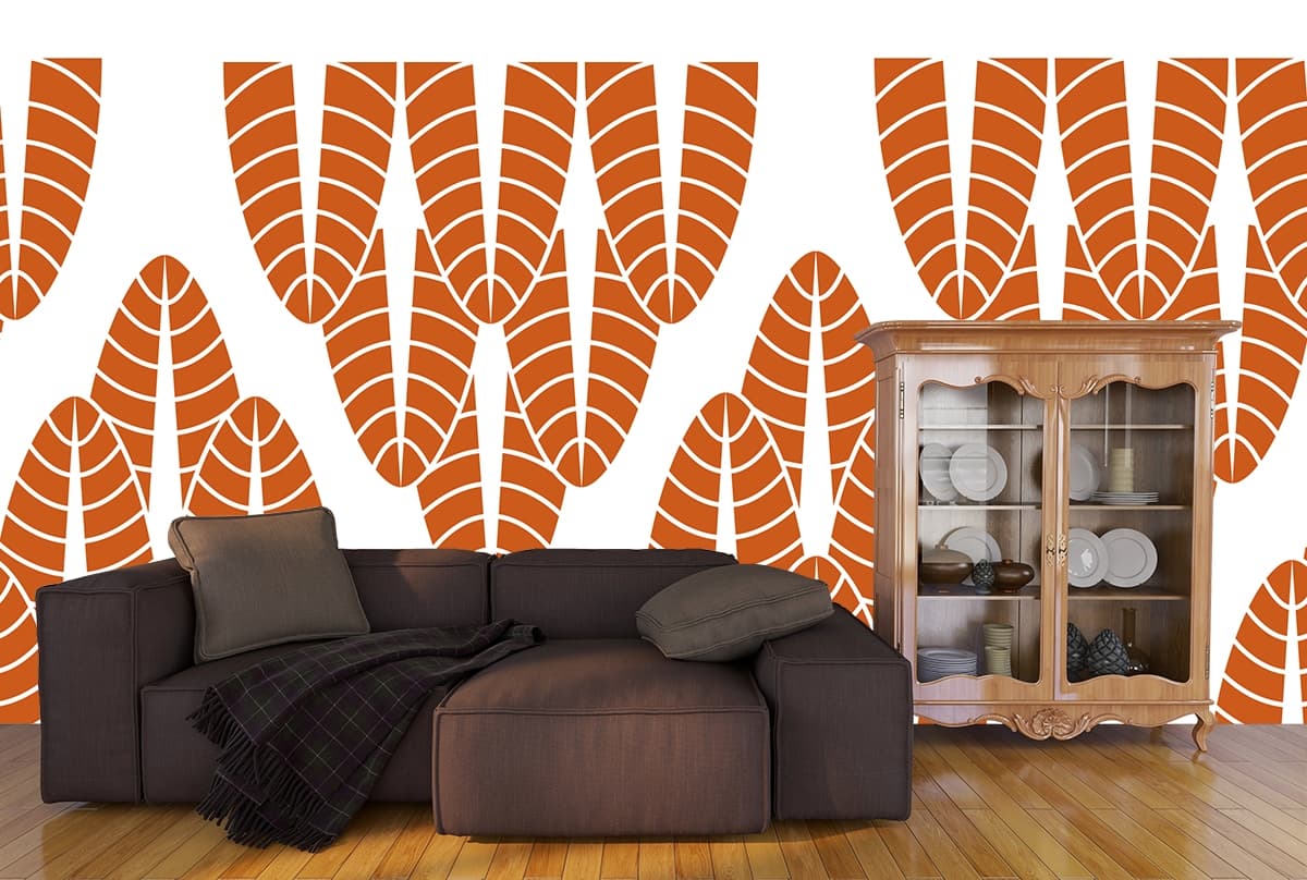 A group of orange and white objects shown in a room