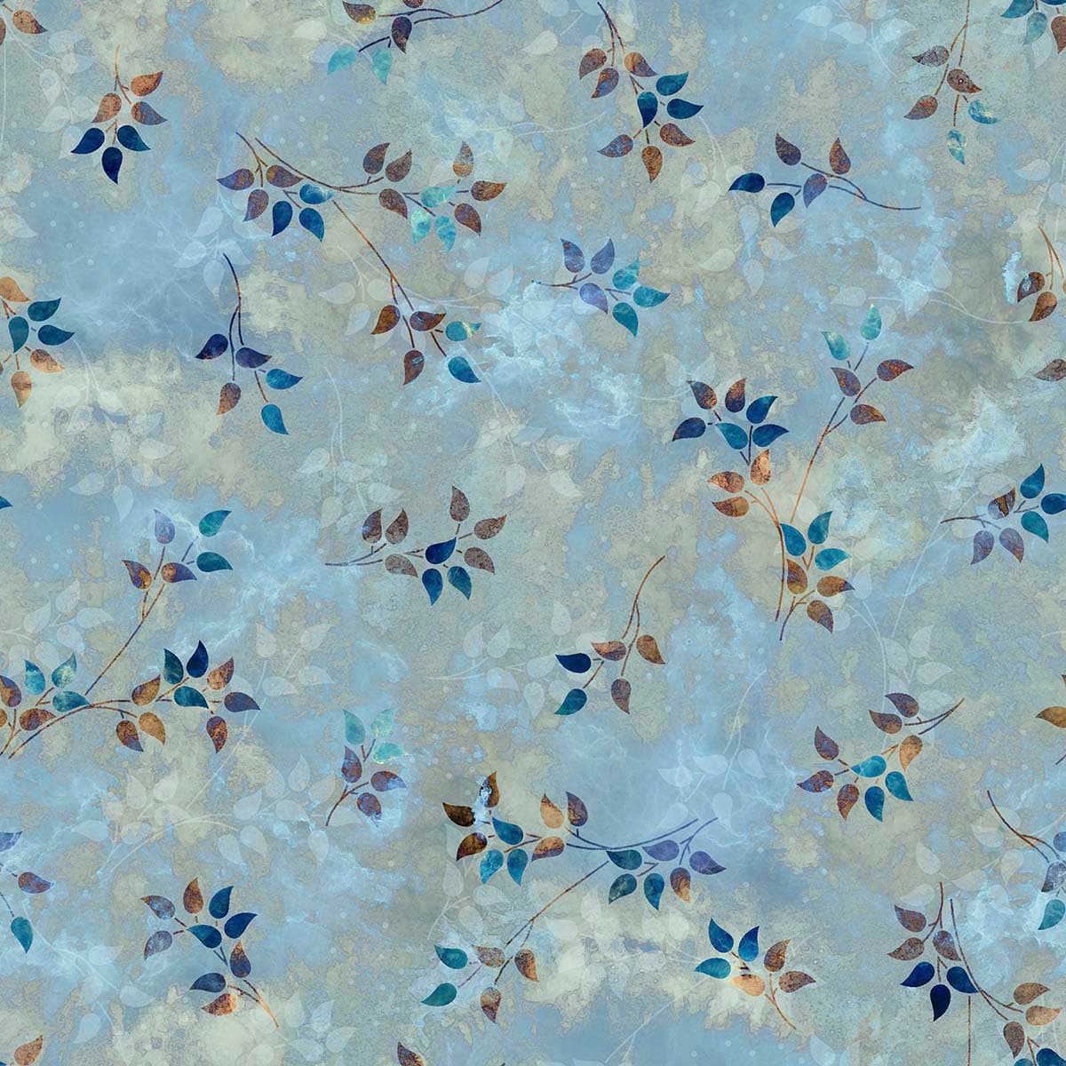 A pattern of leaves on a blue background pattern detail