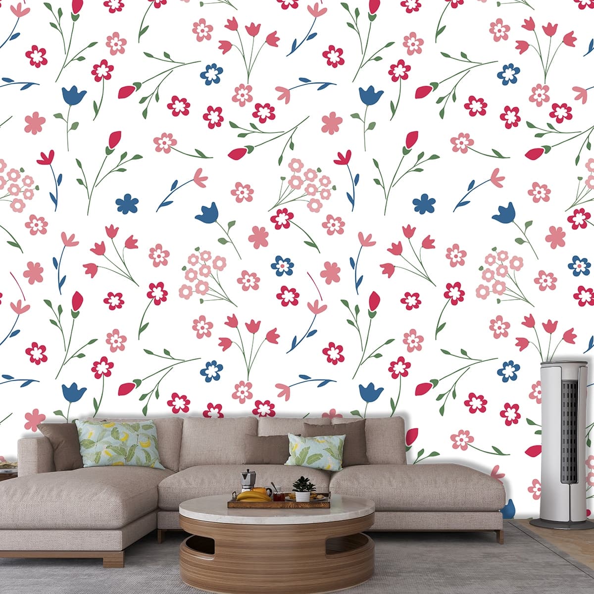 Delicate Small Floral Pattern Wallpaper shown in a room