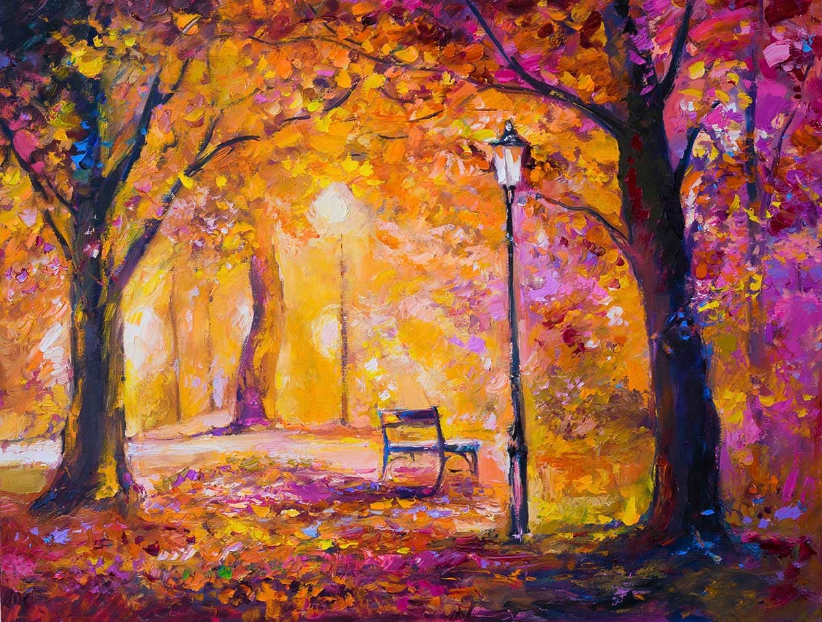 Nature Art Autumn Forest with Radiant Colors Wallpaper pattern detail