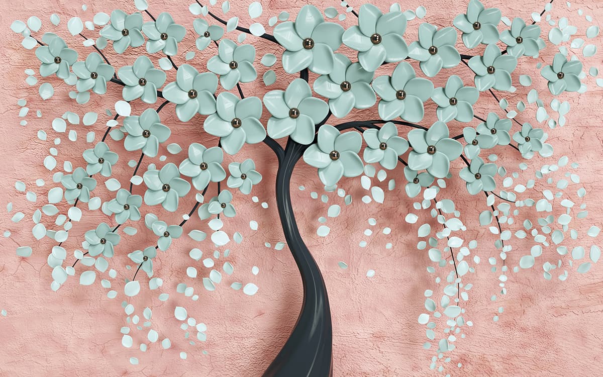 Tree with Beautiful Flowers Mural Wallpaper pattern detail
