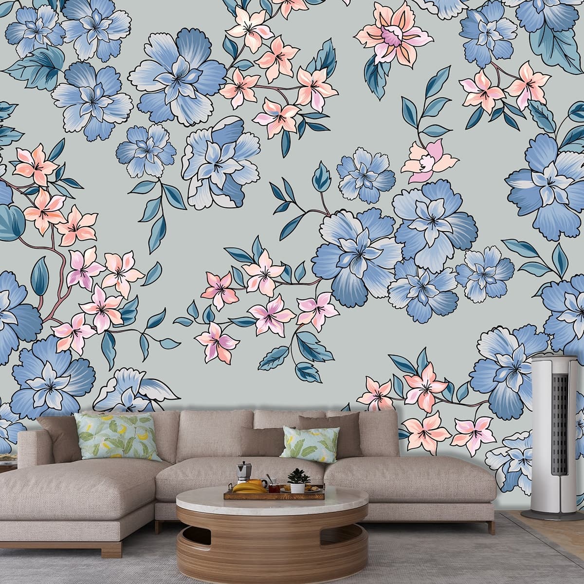 Sunshine Garden Floral Wallpaper shown in a room