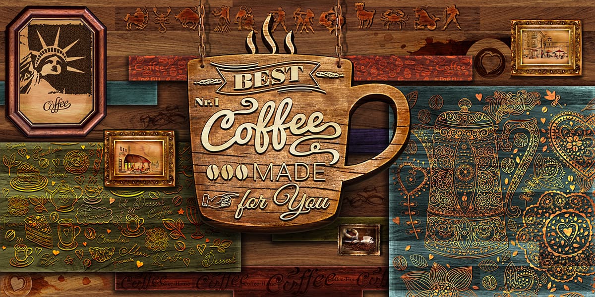 Cafe Style Wooden Coffee Cup Sign Design Wallpaper pattern detail