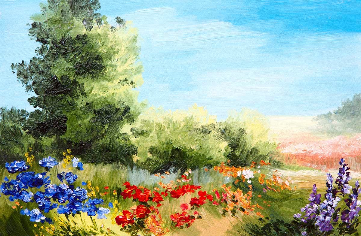 Field of Flowers Painting Scenic Design wallpaper pattern detail