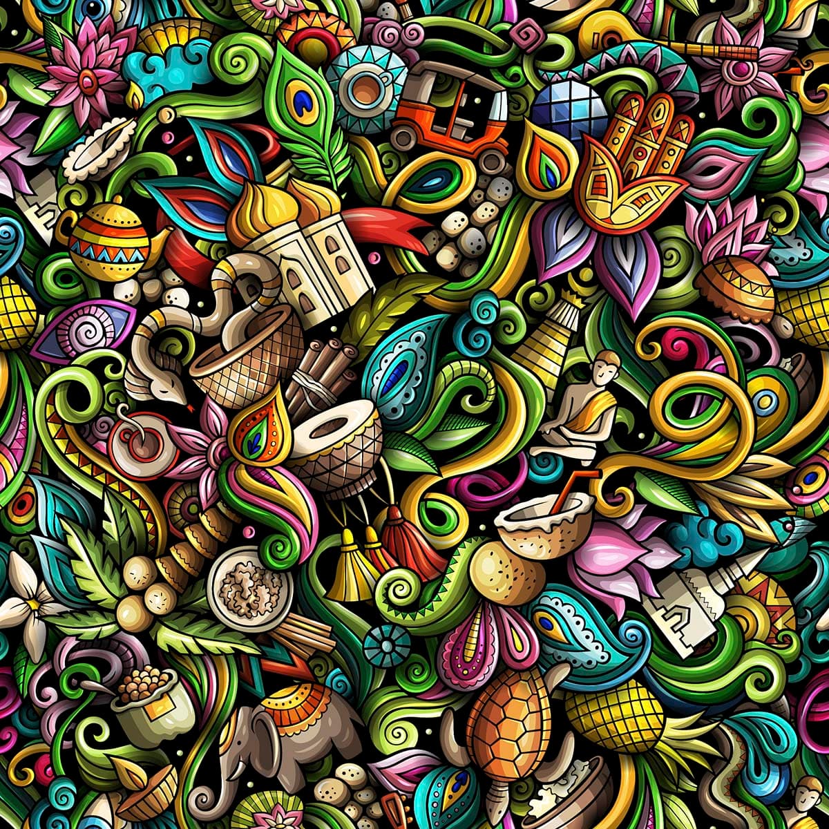 Colorful Doodles Fun Creative Artistic Wallpaper pattern detail