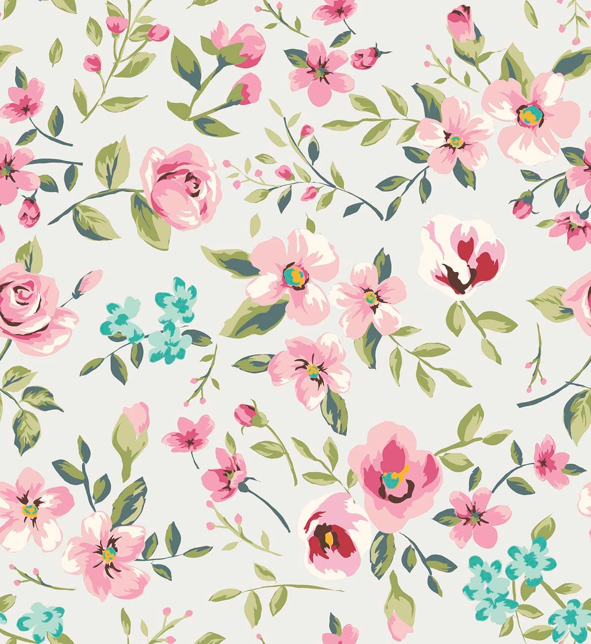 Pink Floral Meadow Wallpaper Mural pattern detail