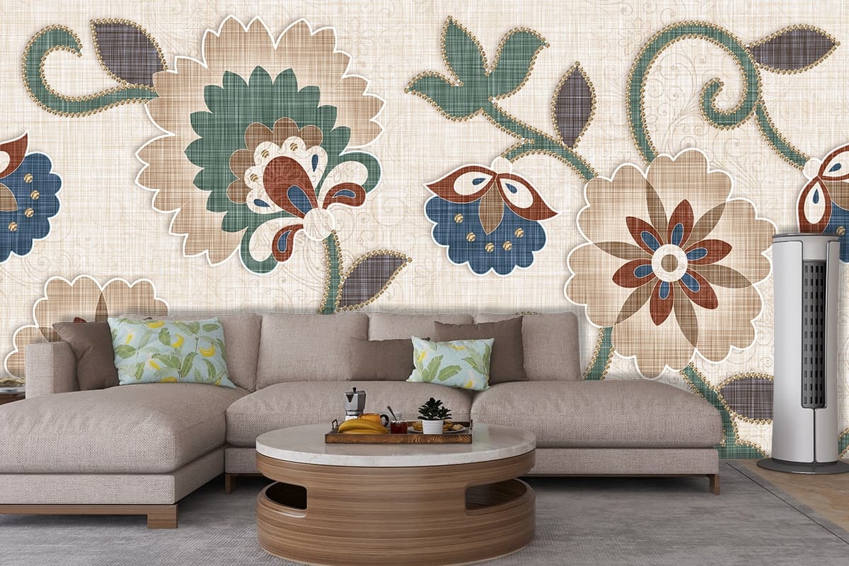 Minimal Textile Texture Close-Up Decorative Wallpaper shown in a room