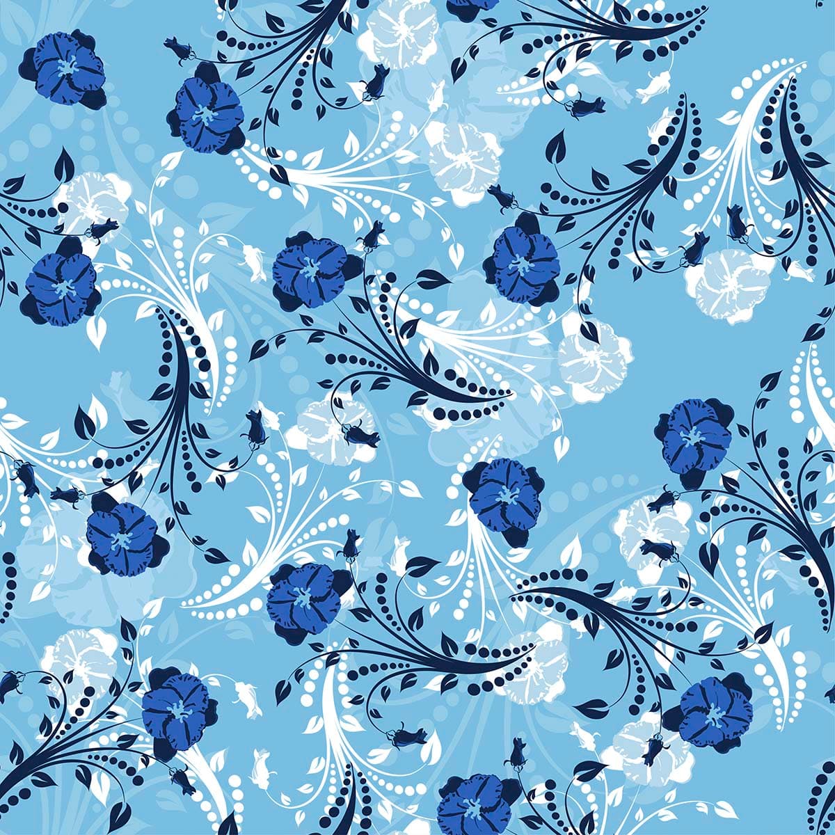 Blue and White Floral Pattern Wallpaper for Walls pattern detail
