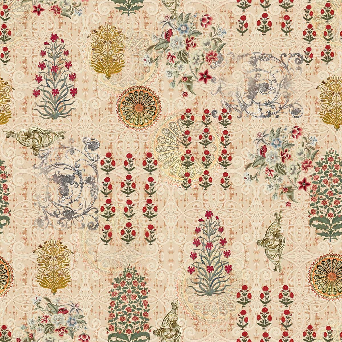 Elegant Flowers and Leaves Design Wallpaper pattern detail